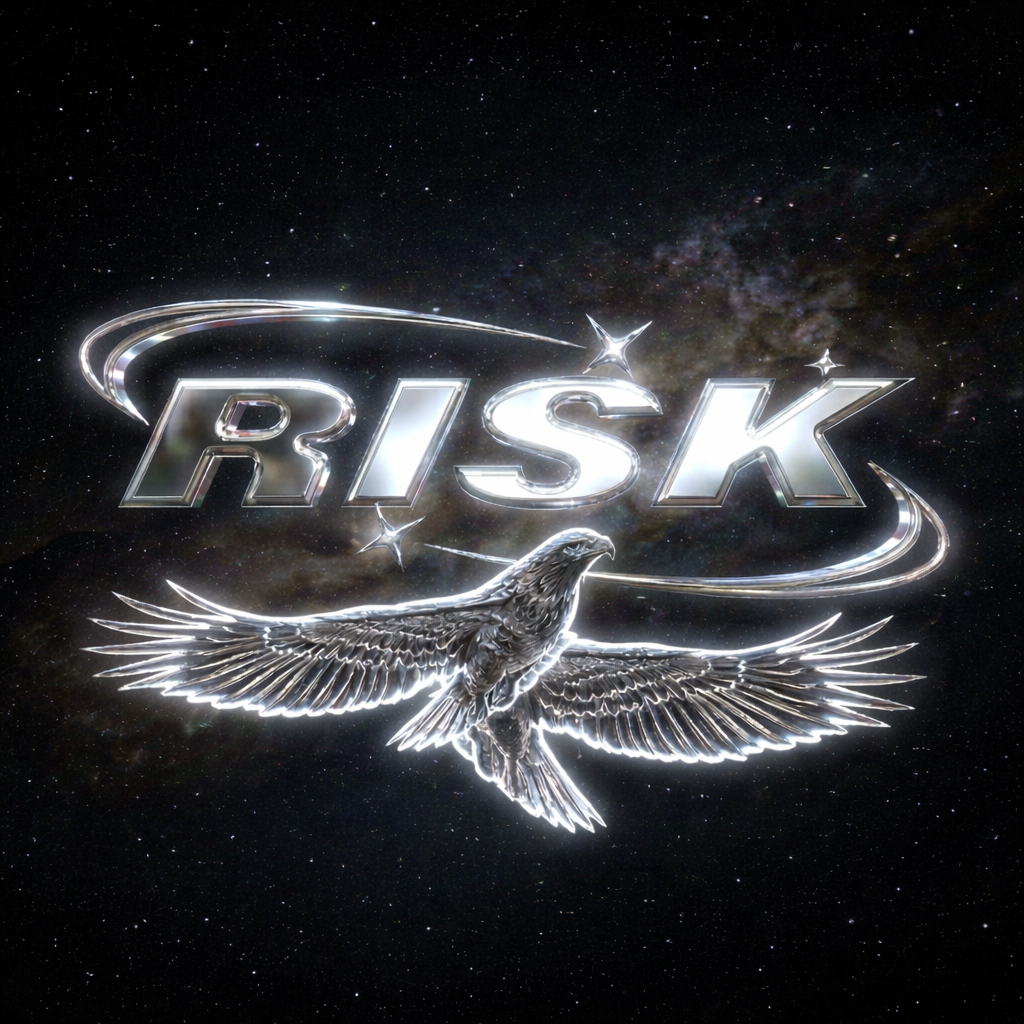 RISK logo with eagle against starry space background